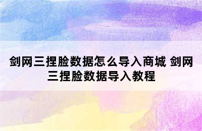 剑网三捏脸数据怎么导入商城 剑网三捏脸数据导入教程